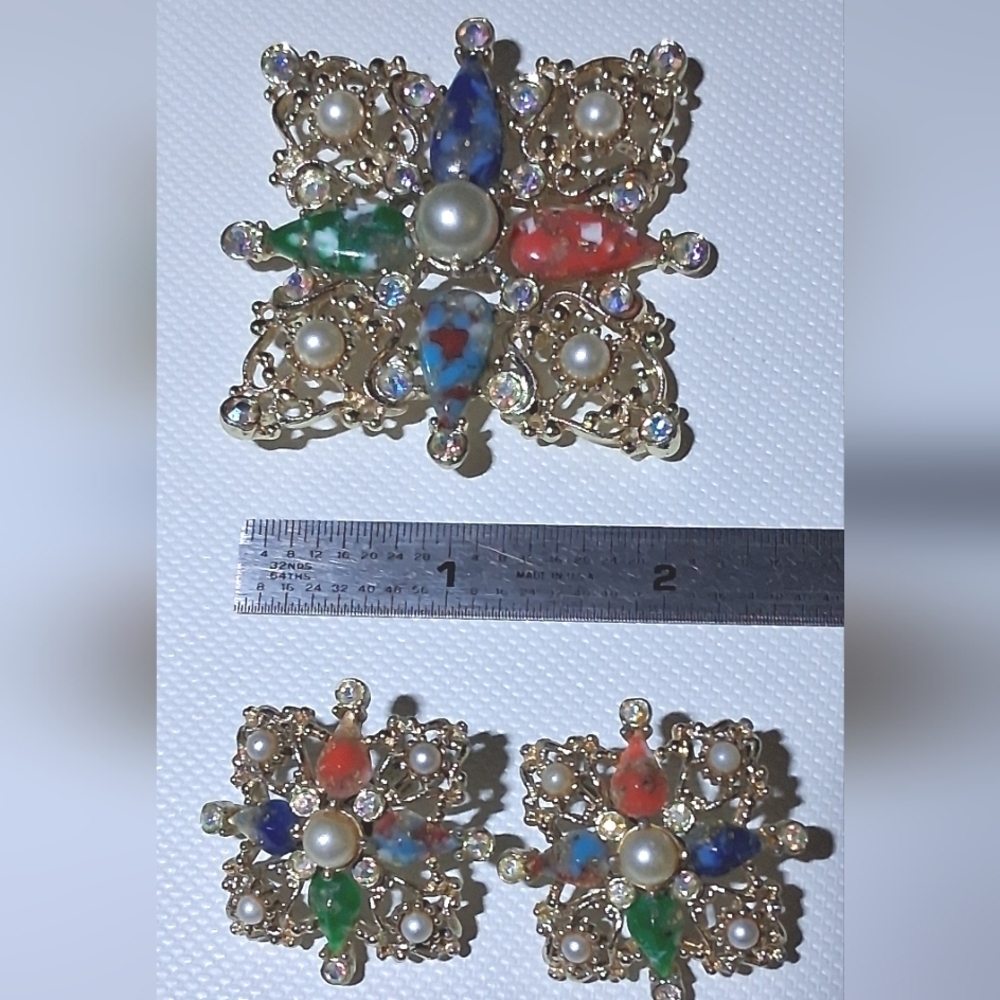 * Vintage Sarah Coventry Maltese Cross Brooch Pin & Earrings SET - Picture 2 of 7